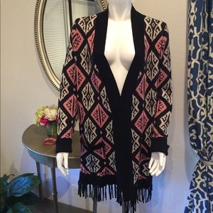 Isaac Mizrahi  Pink/Blk/Wht Geometric Cardi